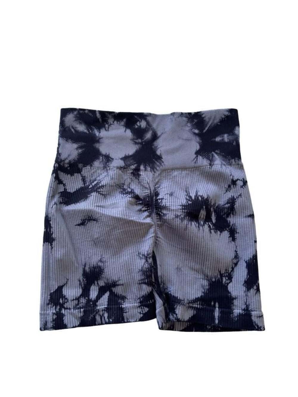 SHEIN Seamless Tie-Dye Ribbed Athletic Biker Shorts Black Gray Size S